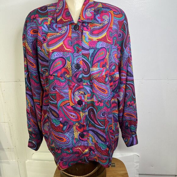 Vintage Evan Picone Sport Jacket Womens L Casual Paisley 1980s Korea - Picture 1 of 15